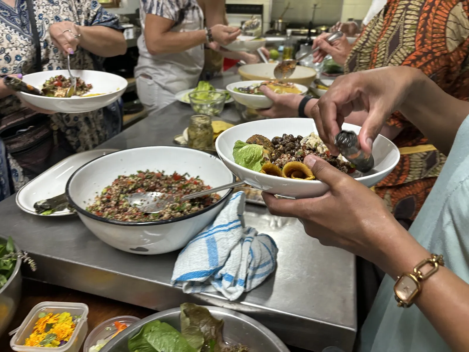 Plating plant-based dishes in The Seedling Kitchen