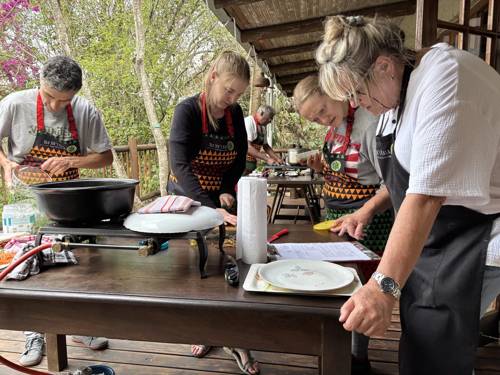 Workshop group cooking on the verandah