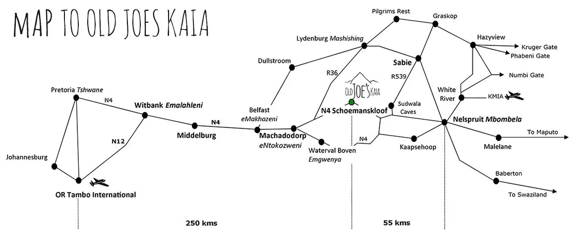 Map showing directions to Old Joe's Kaia in Schoemanskloof